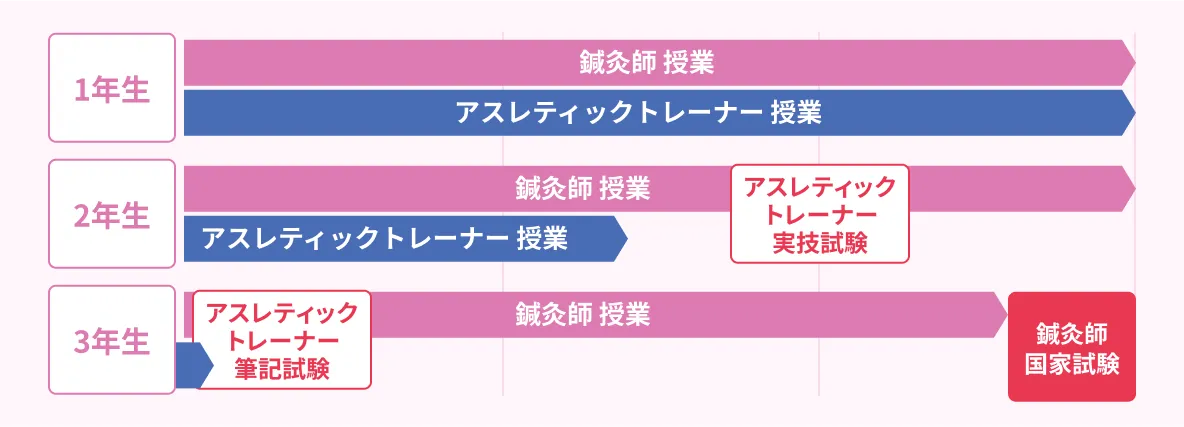 鍼灸師+アスレティックトレーナーのWライセンスの取得が可能
